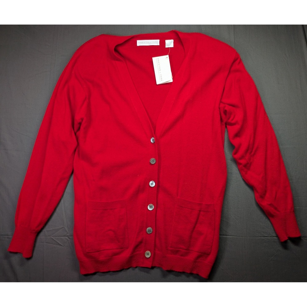 Preston & York Womens Red 100% Cashmere V-Neck Button Front Cardigan Sweater S